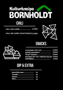Bornholdt Speisekarte Chili, Snacks und Extra